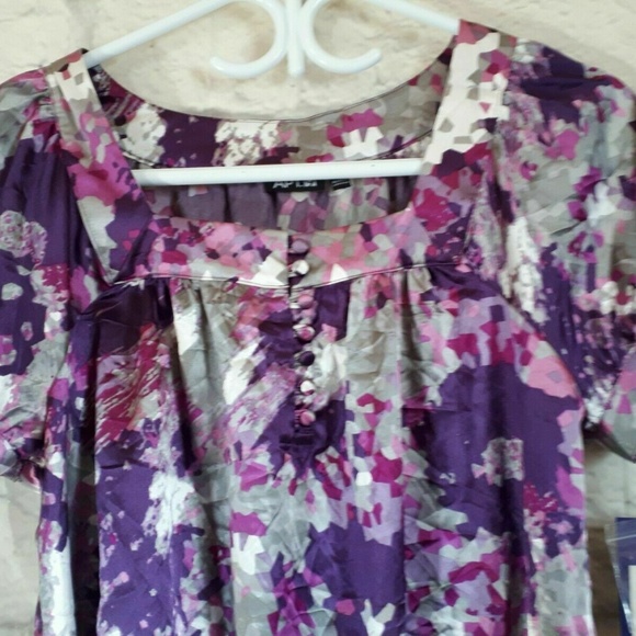 APT 9 White Purple Floral Short Sleeve Blouse Top - Picture 2 of 5